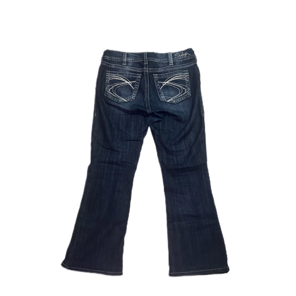 Vintage Silver Denim Dark Blue Women's Jeans y2K contrast stitch suki bootcut